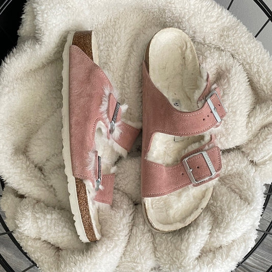 Birkenstock Arizona Shearling Pink Slide (10-10.5)