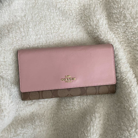 Coach Slim Trifold Wallet In Signature Canvas Pink