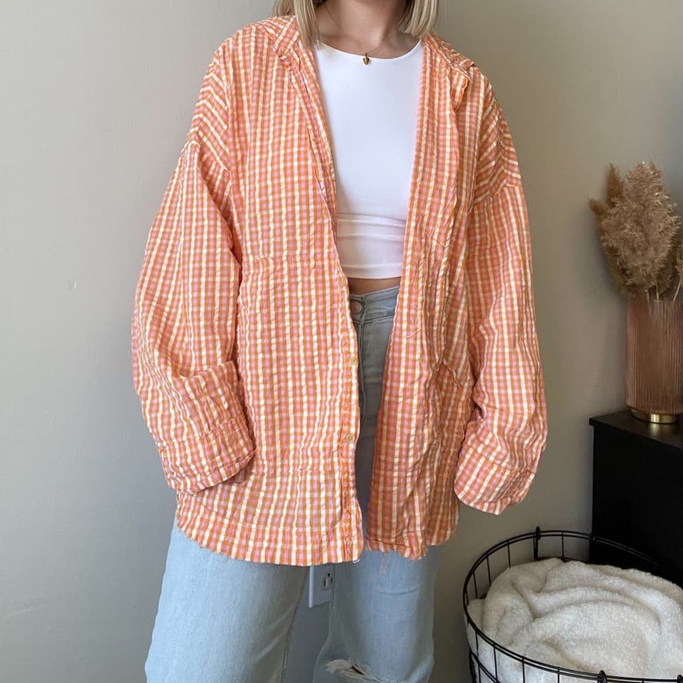 Urban Outfitters Mara Hooded Button-Down Shirt (L/XL)