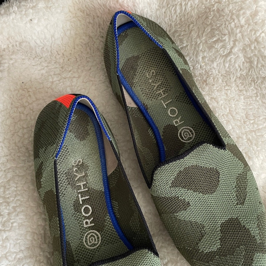 Rothy's The Loafer Olive Camo Print Fabric Slip On Flats (9)