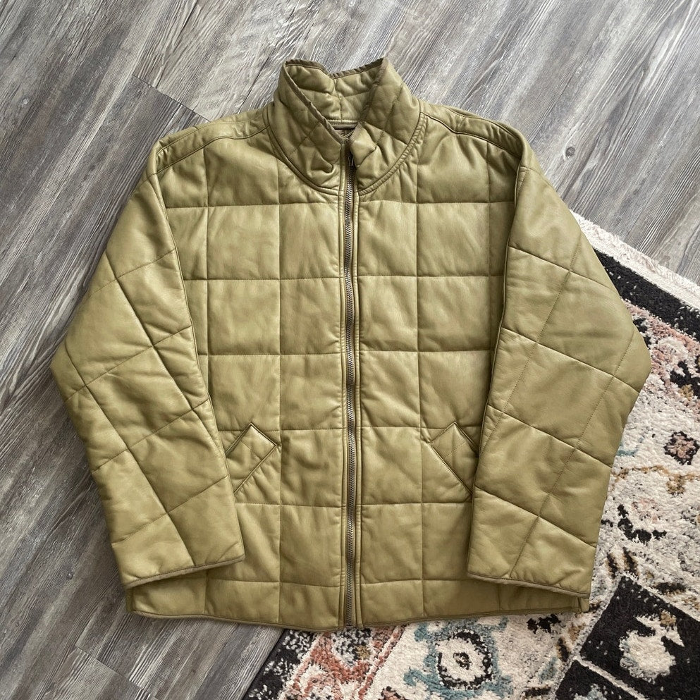 We The Free Dolman Quilted Vegan Faux Leather Olive Green Oversized Jacket