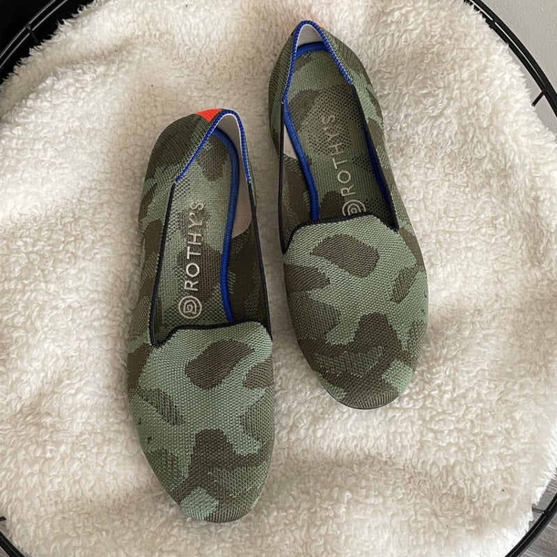 Rothy's The Loafer Olive Camo Print Fabric Slip On Flats (9)