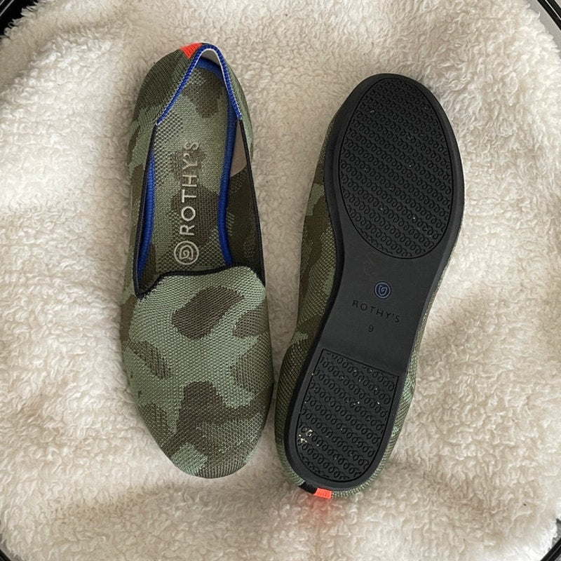 Rothy's The Loafer Olive Camo Print Fabric Slip On Flats (9)