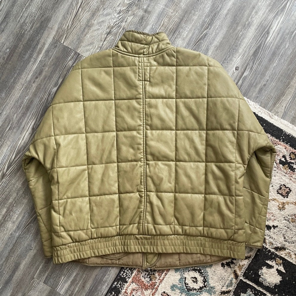 We The Free Dolman Quilted Vegan Faux Leather Olive Green Oversized Jacket