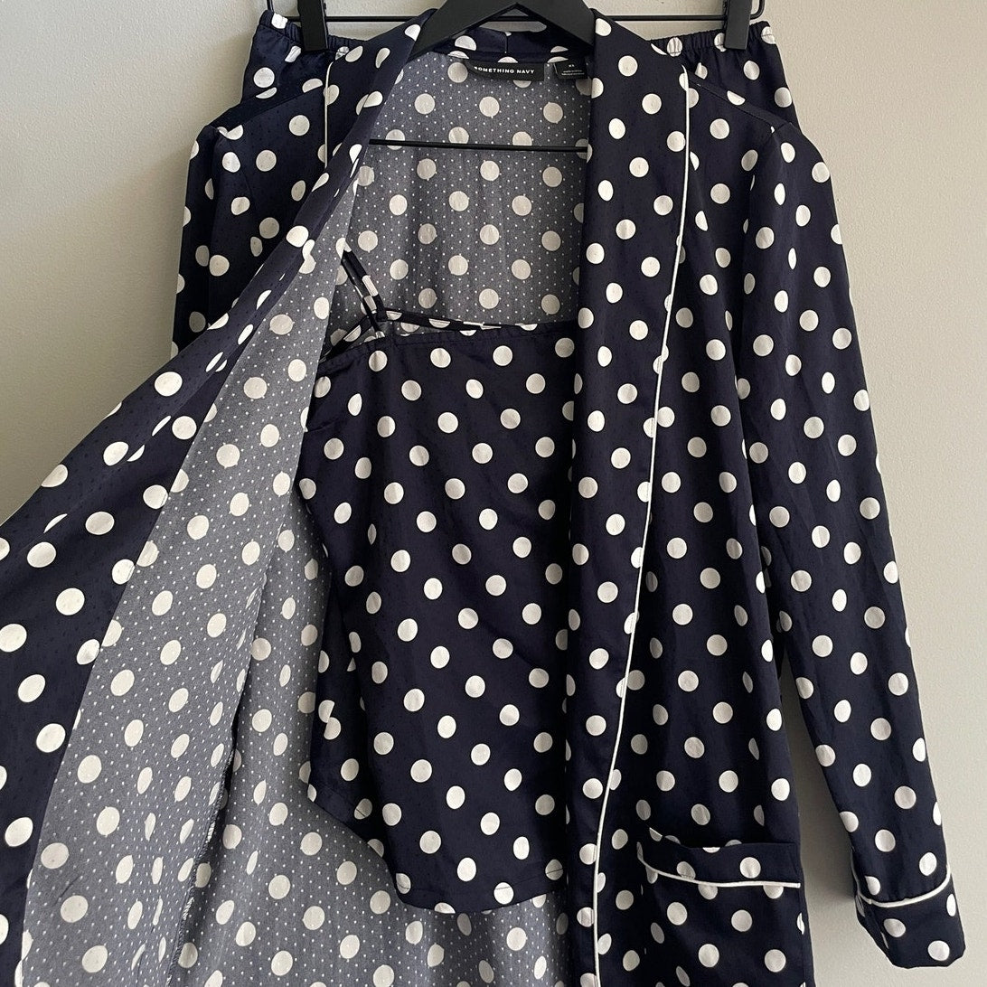 Something Navy Woven Polka Dot Pajama Set 3 Piece (S)