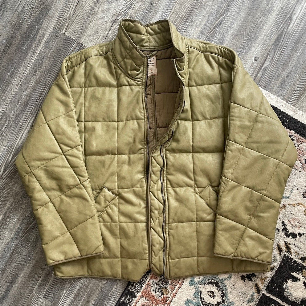 We The Free Dolman Quilted Vegan Faux Leather Olive Green Oversized Jacket