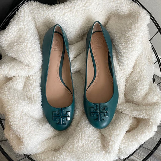 Tory Burch Teal Smooth Leather Logo Flats (7)