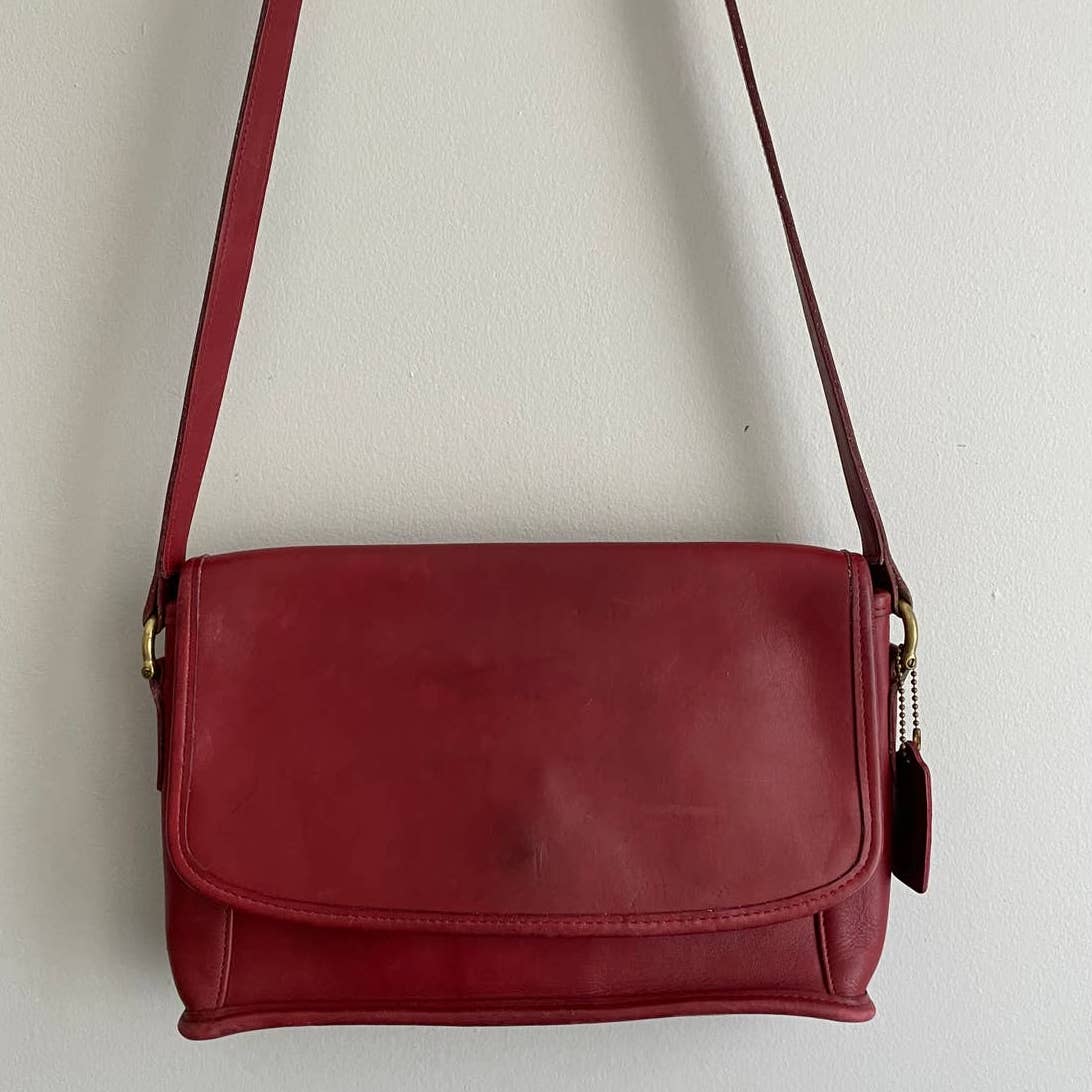 Vintage Coach Cherry Red Leather Crossbody