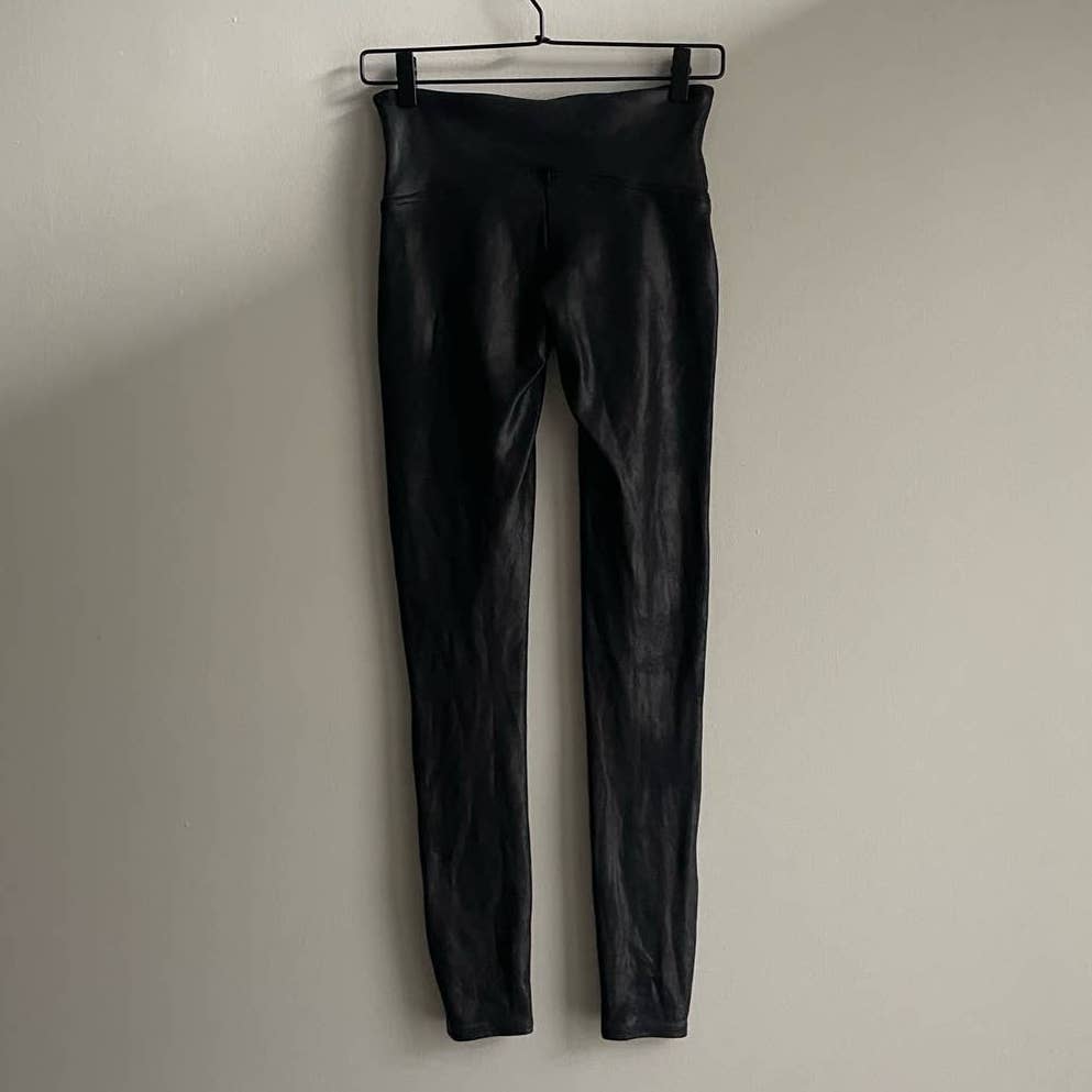 Spanx Faux Leather Metallic Leggings Black (S/M)