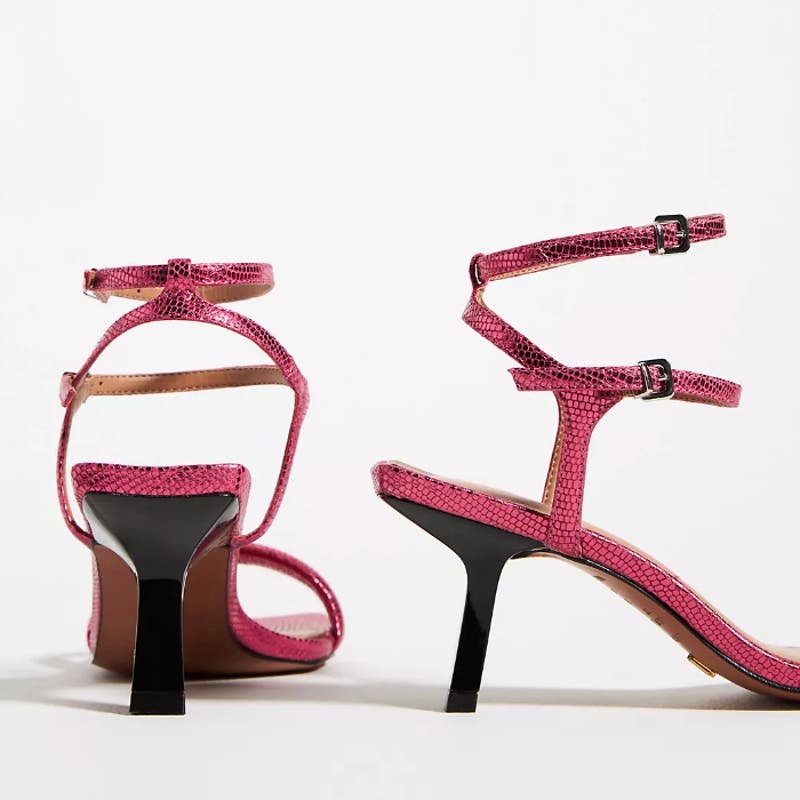Anthropologie Vicenza Strappy Metallic Heels Hot Pink