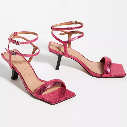 Anthropologie Vicenza Strappy Metallic Heels Hot Pink