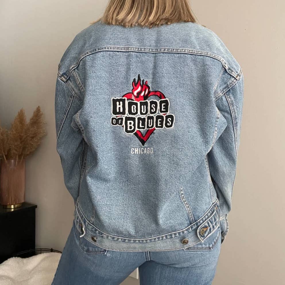 House of Blue Chicago Embroidered Denim Jean Jacket (S/M)