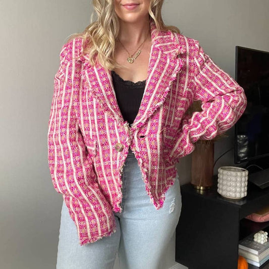 Free People Cassius Tweed Cropped Blazer (L)