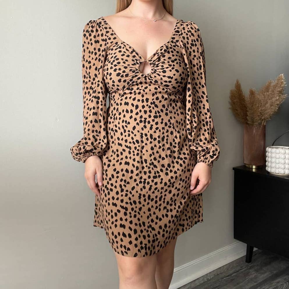 Petal & Pup Leopard Long Sleeve Mini Dress (S)