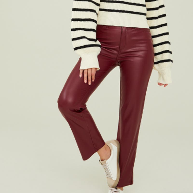 Altar'd State Vegan Leather Straight Pants Red Wine (27)